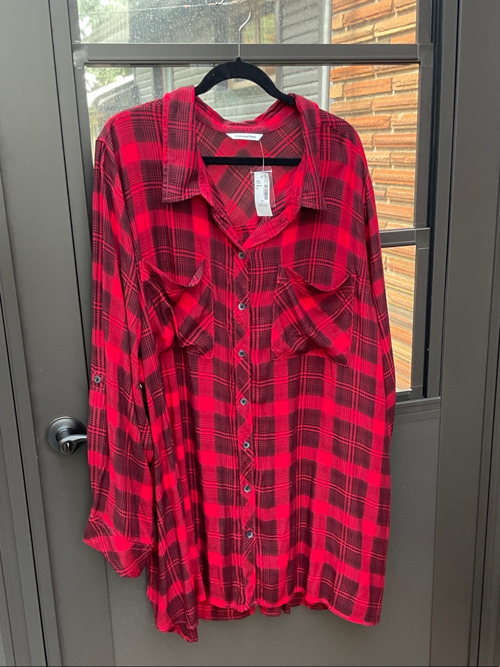 Penningtons Red and Black Plaid Button-Down Shirt